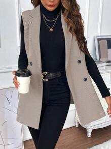 SHEIN Clasi 格紋雙排釦馬甲西裝外套 - 彩色 - 查看 4