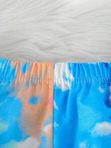 SHEIN Young Girl Tie Dye Expression Print Hoodie & Sweatpants - Multicolor - View 8