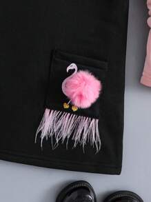 SHEIN 女小童火烈鳥刺繡拼接插肩袖洋裝 - 彩色 - 查看 4