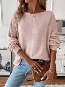 SHEIN Essnce Boat Neck Drop Shoulder Sweater - Dusty Pink - View 1