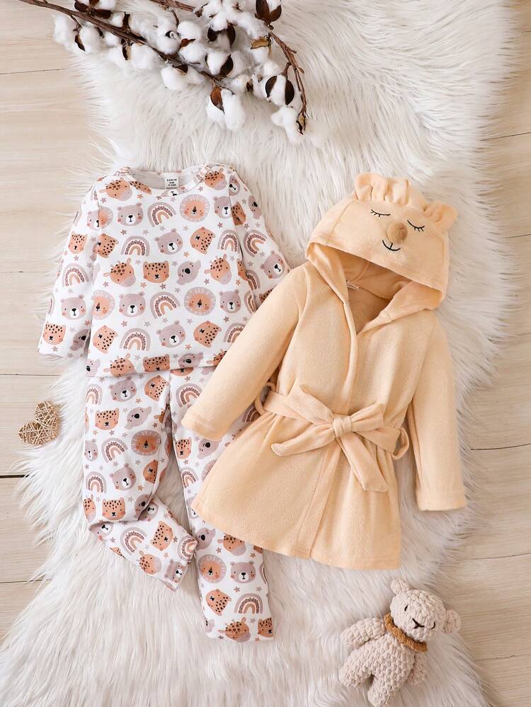 Baby Boy 3pack Cartoon Graphic 3D Ear Pajama Set