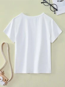 Young Girl Cartoon Butterfly Print Short Sleeve T-Shirt - White - View 2