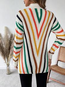 SHEIN Unity Mô hình Chevron Thả vai Áo len - trắng - Xem 2