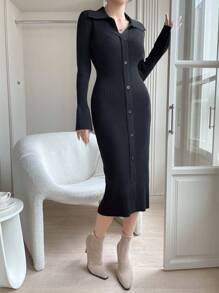 DAZY Ribbed Knit Button Front Sweater Dress