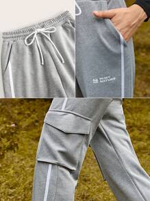 In My Nature In My Nature Letter Graphic Contrast Piping Drawstring Waist Outdoor Sweatpants