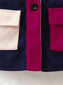 女嬰撞色翻蓋口袋前紐扣花呢外套 - 彩色 - 查看 4