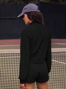 VARSITIE 运动网球基本款户外运动衫和短裤套装 - 黑色 - 查看 2