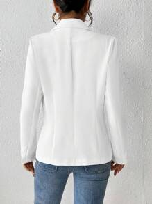 SHEIN PETITE Lapel Neck Single Button Blazer - White - View 2