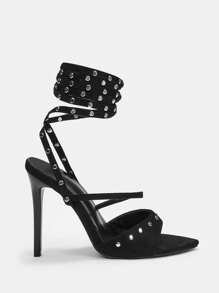 CUCCOO SZL Studded Strappy Stiletto High Heel Sandals With Open Toe - Black - View 9