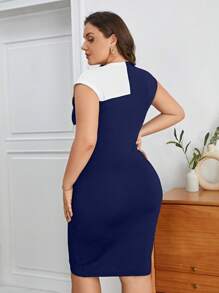 SHEIN Privé Hơn Hai âm Váy bodycon - Màu xanh hải quân - Xem 2