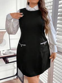 Celure Plus Pocket Patched Dress Without Blouse - Black - View 3
