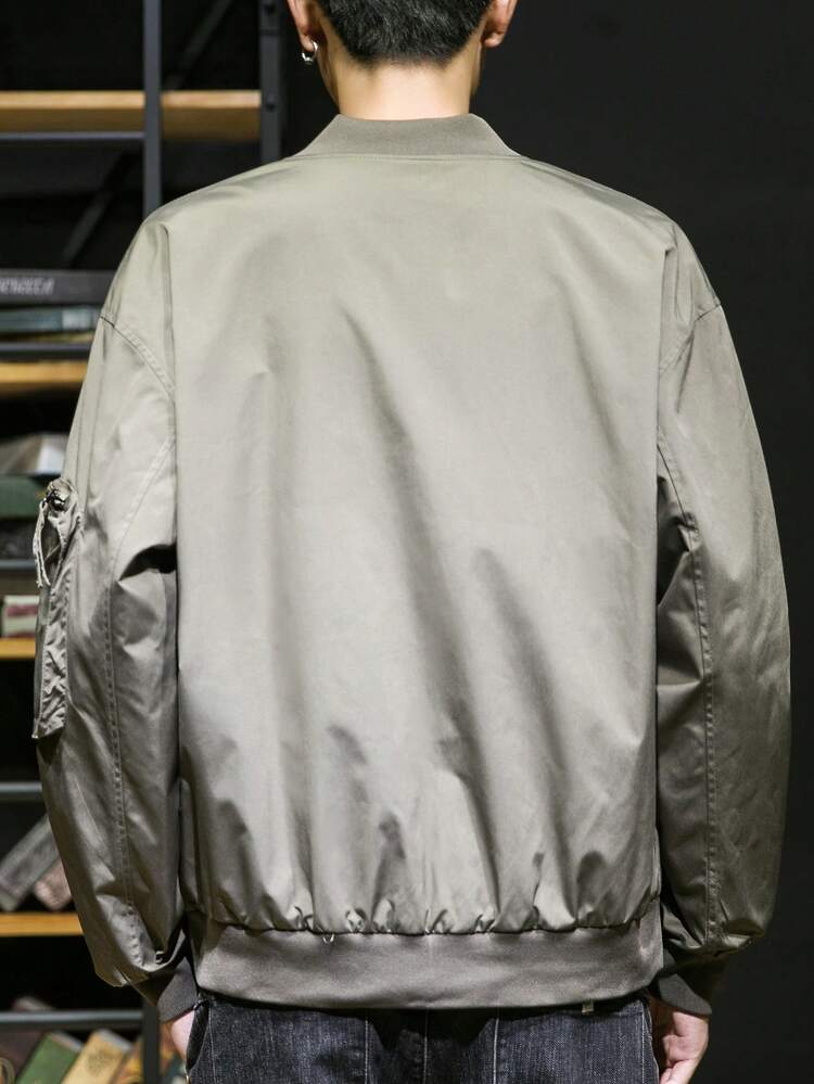 Loose-Fit Men's Slant Pocket Drop Shoulder Bomber Jacket