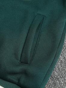 SHEIN Thiếu niên con trai Thêu Mẫu chữ Hai âm Áo khoác Đại học Không có áo Hoodie - Màu xanh lá cây đậm - Xem 7