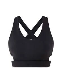 SHEIN Daily&Casual 純色交叉運動胸罩&運動背心&運動緊身褲,健身女士套裝