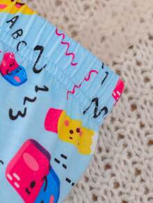 SHEIN 女小童卡通圖案運動衫&喇叭褲 - 黃色 - 查看 3