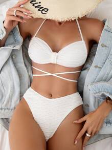 Bộ bikini dây chéo trơn trơn - trắng - Xem 1