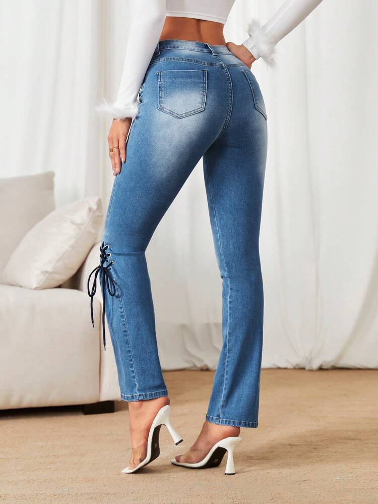 Lace Up Side Flare Leg Jeans