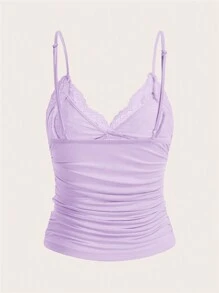 SHEIN ICON Contrast Lace Ruched Cami Top - Lilac Purple - View 2