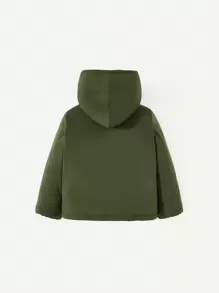 Baby Boy Solid Teddy Lined Button Front Hooded Coat - Army Green - View 2