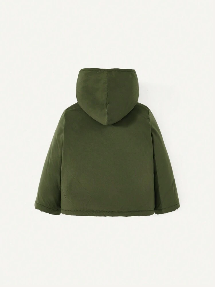 Baby Boy Solid Teddy Lined Button Front Hooded Coat