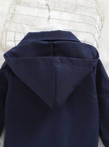 SHEIN Baby Boy 1pc Letter Patched Double Breasted Hooded Trench Coat - Navy Blue - View 5