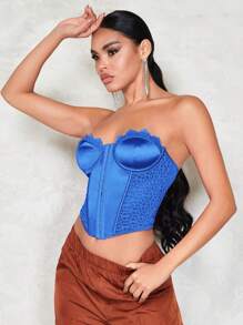 SHEIN BAE 頭巾下擺緊身上衣短款抹胸上衣 - 藍色 - 查看 6