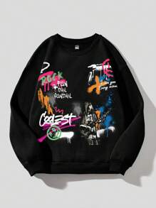 Slaydiva Hơn Đồ họa Khẩu hiệu Lót nhiệt Áo nỉ - màu đen - Xem 1