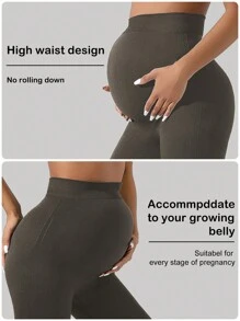 SHEIN Maternity High Waist Tummy Control Butt Lifting Thigh Slimmer & Breathable Softness Leggings - Brown - View 4