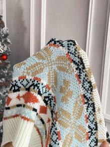 SHEIN LUNE Suéter de punto con caída de hombros, estampado de alce y patrón geométrico, para otoño e invierno - Multicolor - Ver 6
