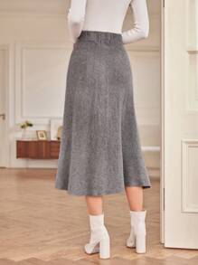GENKIRA 休闲百搭针织半身裙，适合通勤、秋冬季穿着 - 灰色 - 查看 2