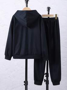 SHEIN 男大童鳳凰印花連帽衫和運動褲 - 黑色 - 查看 2