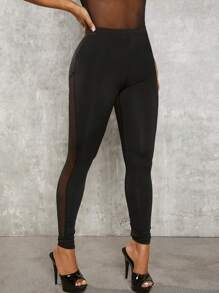SHEIN SXY Solid Mesh Bodysuit & Leggings - Black - View 9