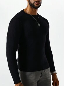 Manfinity Homme Nam Chất rắn Đồ đan Ribbed Áo len - màu đen - Xem 4