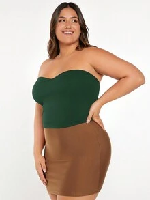SHEIN Privé Plus Solid Tube Top - Dark Green - View 3
