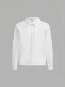 SHEIN Tween Girl Slogan Graphic Drop Shoulder Shirt - White - View 1