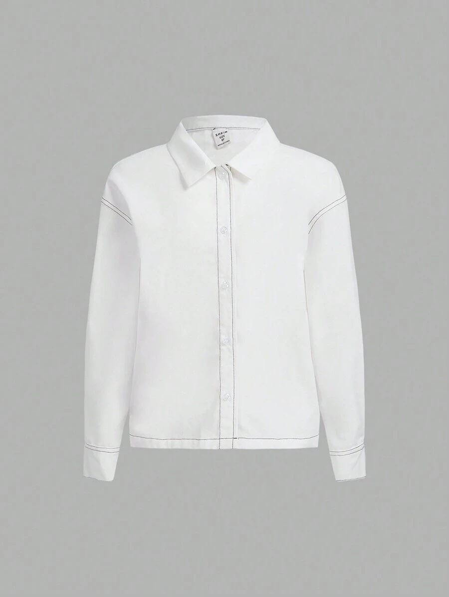 SHEIN Tween Girl Slogan Graphic Drop Shoulder Shirt - White - View 1