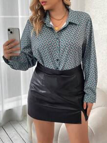 Franclia Talla grande Camisa con estampado con botón delantero