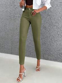 RueChic Solid Cropped Skinny Jeans - Khaki - View 1