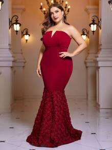 SHEIN Belle 勃艮第红色加贴花美人鱼下摆管礼服 - 酒紅色 - 查看 5