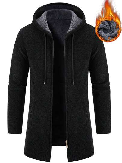 Manfinity Homme Herren Reißverschluss Kapuzen-Strickjacke mit Kordelzug, Herbst/Winter