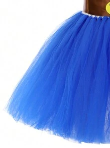 Vestido disfraz de tutú de malla con estampado de vaca de mezclilla para niñas en Halloween - Azul - Ver 5