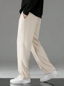 Men's Drawstring Waist Stitching Design Pants, Autumn - Apricot - View 4
