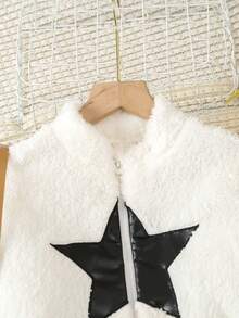 SHEIN 女大童星星圖案毛絨夾克&半身裙 - 黑與白 - 查看 5