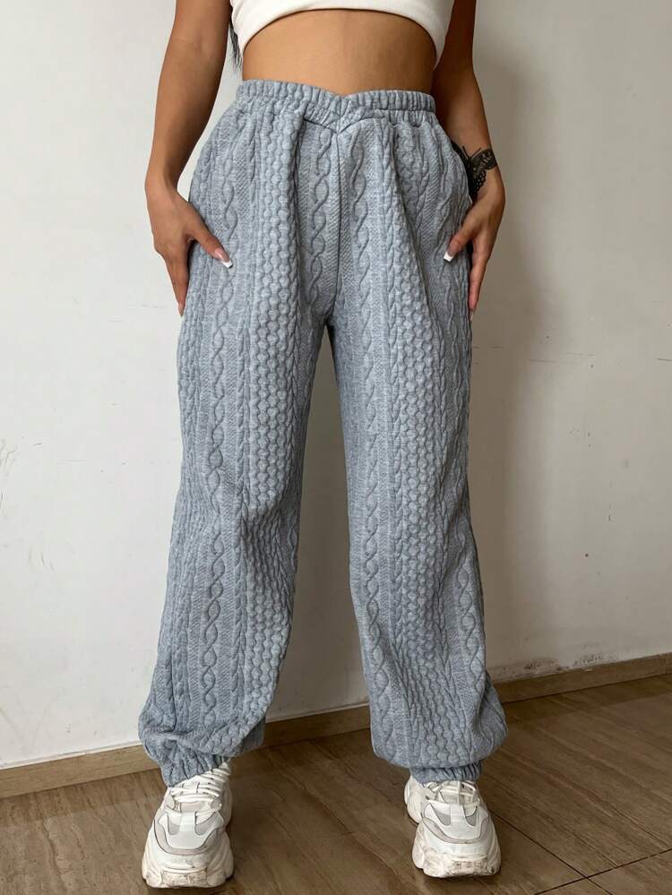 Solid Elastic Waist Sweatpants Fall Cloth For Women