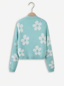 Teen Girl Floral Pattern Drop Shoulder Duster Cardigan Without Tee - Green - View 2