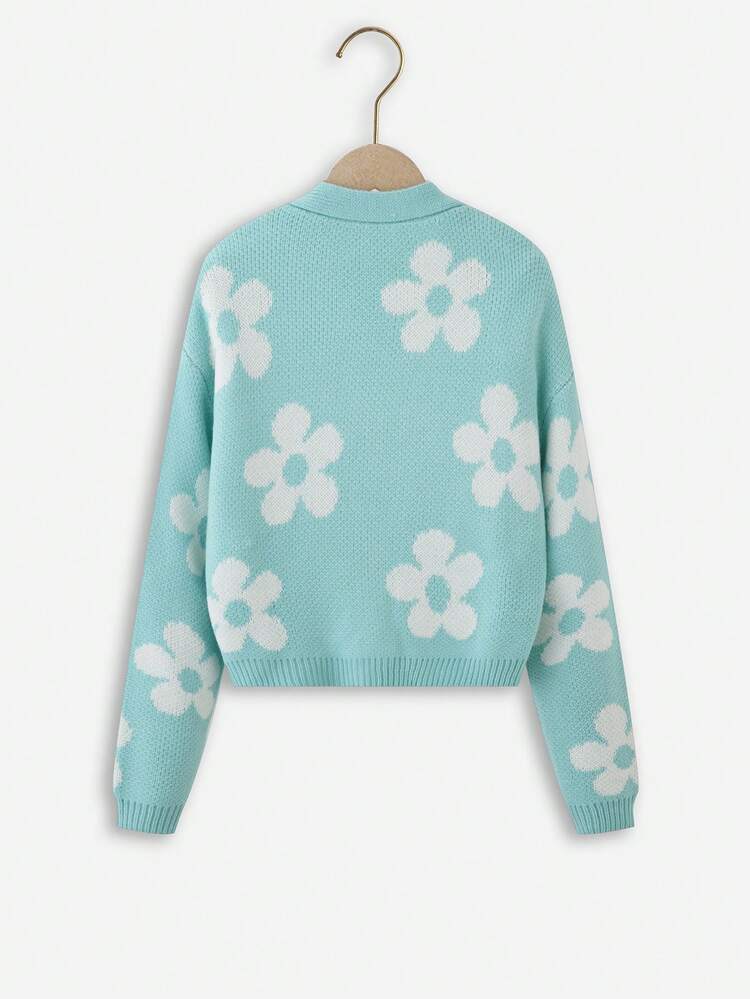 Teen Girl Floral Pattern Drop Shoulder Duster Cardigan Without Tee