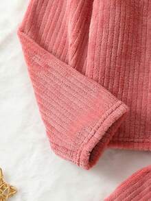 Tween Girl Letter Embroidery Tee & Pants - Pink - View 5