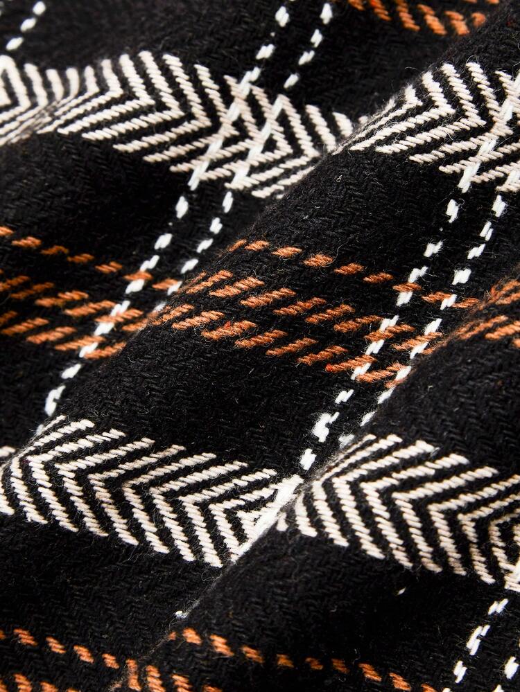 Men Plaid Print Pocket Patched Overcoat