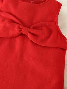 SHEIN Young Girl Solid Bow Front Dress & Cape Overcoat - Burgundy - View 4