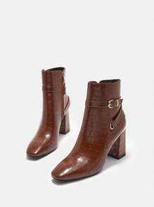 SheIn BIZ Đúng mốt Của phụ nữ Thanh lịch Giày bốt ngắn Với Giày cao gót dày - màu nâu - Xem 6